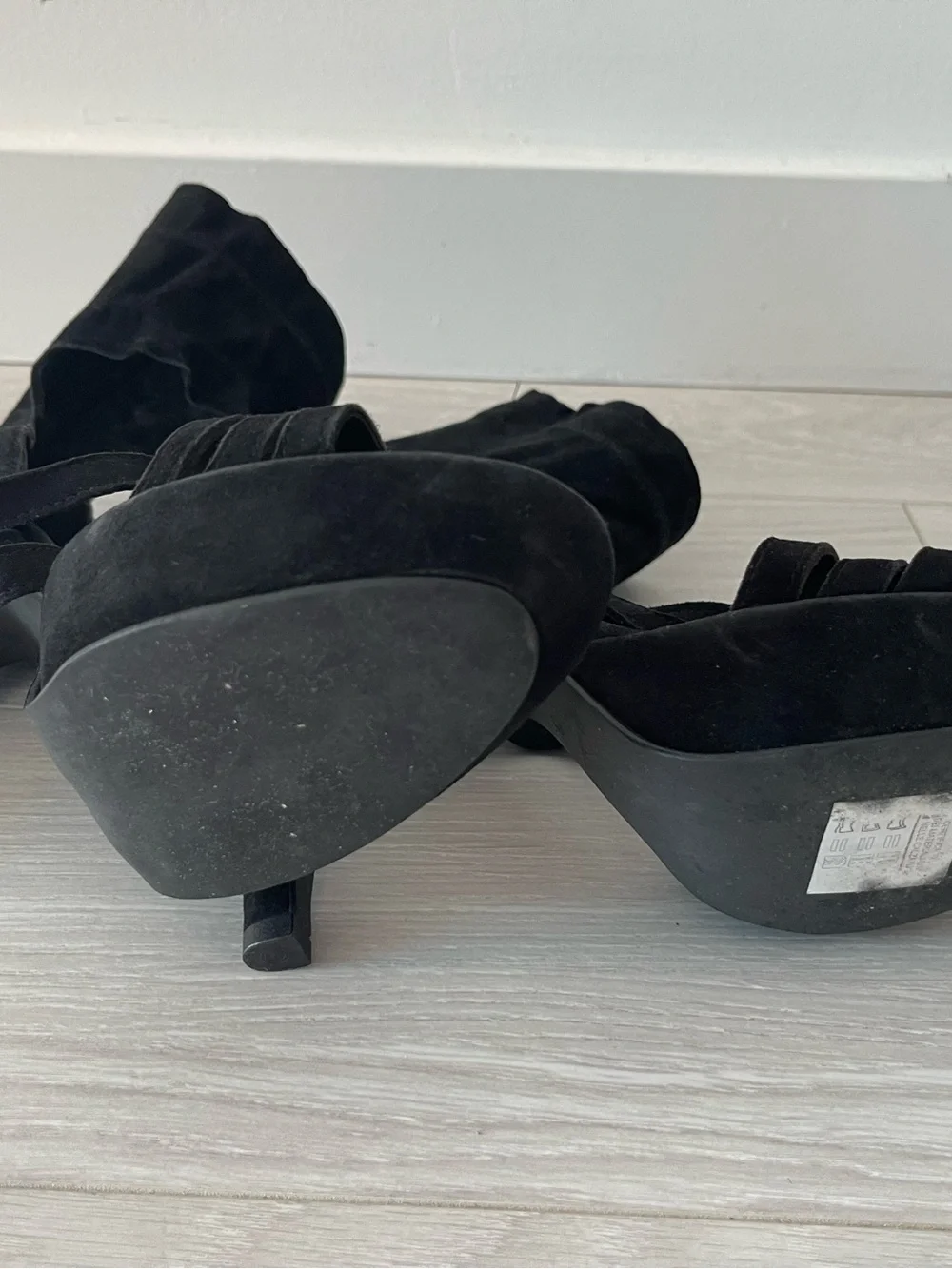 Stefanel Black Suede High Heel Sandals with Ankle Straps Size 39